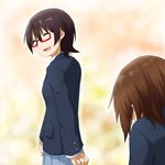  brown_hair closed_eyes glasses hirasawa_yui k-on! kagiana manabe_nodoka multiple_girls red-framed_eyewear school_uniform semi-rimless_eyewear short_hair tears under-rim_eyewear 