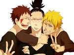  3boys black_hair blonde_hair inuzuka_kiba kogashirou male male_focus multiple_boys nara_shikamaru naruto uzumaki_naruto 