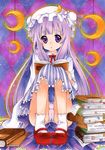  bad_id bad_pixiv_id book bookmark colored_pencil_(medium) crescent dress hat kuune_rin long_hair marker_(medium) mary_janes panties pantyshot pantyshot_(sitting) patchouli_knowledge pigeon-toed purple_eyes purple_hair purple_panties robe shoes sitting solo striped tareme touhou traditional_media underwear upskirt very_long_hair 