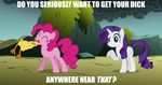  biting caption equine female feral friendship_is_magic horse image_macro my_little_pony pink_hair pinkie_pie_(mlp) pony purple_hair rarity_(mlp) screencap unicorn 