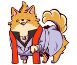  cosplay dog formal ghost_trick hornsama jacket jewelry kabanera lowres missile_(ghost_trick) no_humans open_mouth pomeranian_(dog) scarf simple_background suit tail 
