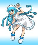  bad_id bad_pixiv_id blue_eyes blue_hair dress hat ikamusume long_hair mimizu_(tokagex) shinryaku!_ikamusume solo tentacle_hair 