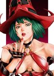 bare_shoulders blown_kiss bob_cut breasts brown_eyes cleavage collarbone face fingerless_gloves gloves green_hair guilty_gear guilty_gear_xx hat i-no large_breasts lipstick makeup mole mole_above_mouth nail_polish o-ring o-ring_top pouty_lips red_hat red_lipstick short_hair solo yamaishi_(mukoubuti) 