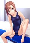  barefoot brown_eyes brown_hair face feet flat_chest hands highres misaka_mikoto norizou_type-r one-piece_swimsuit pool poolside school_swimsuit sitting solo swimsuit to_aru_kagaku_no_railgun to_aru_majutsu_no_index water wet 