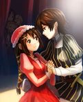  =_= akiyama_mio alternate_costume blush_stickers brown_eyes brown_hair cosplay fukutarou_(enji127) hat hirasawa_yui holding_hands juliet_capulet juliet_capulet_(cosplay) k-on! kotobuki_tsumugi manabe_nodoka multiple_girls no_eyewear romeo_and_juliet romeo_montague romeo_montague_(cosplay) tainaka_ritsu yuri yurijoshi 