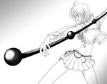  1girl enies_lobby female fighting_stance meguro_fukuzou midriff monochrome nami nami_(one_piece) one_piece pirate short_hair skirt solo staff weapon 