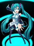  aqua_eyes aqua_hair detached_sleeves hatsune_miku headphones headset highres long_hair necktie norizou_type-r open_mouth skirt smile solo thighhighs twintails very_long_hair vocaloid zettai_ryouiki 