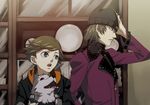  amada_ken animal aragaki_shinjirou bad_id bad_pixiv_id beanie brown_eyes brown_hair child dog hat kanmi koromaru multiple_boys open_mouth persona persona_3 red_eyes school_uniform short_hair trench_coat 