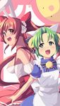  animal_ears bell bunny_ears cat_ears dejiko di_gi_charat dice gema green_eyes green_hair highres long_hair maid multiple_girls red_eyes red_hair saiste short_hair twintails usada_hikaru 