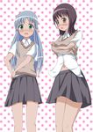  blue_hair brown_eyes dressing green_eyes highres hoshino_sora index itsuwa long_hair multiple_girls pleated_skirt purple_hair school_uniform short_hair skirt sweater_vest to_aru_majutsu_no_index 