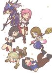  3girls :d armor beshiexe black_hair blonde_hair boots brown_eyes cain_highwind chibi detached_sleeves dissidia_012_final_fantasy dissidia_final_fantasy everyone final_fantasy final_fantasy_iv final_fantasy_vii final_fantasy_viii final_fantasy_x final_fantasy_xii final_fantasy_xiii fingerless_gloves frown gloves green_eyes hakama heterochromia holding holding_wand japanese_clothes knee_boots laguna_loire lightning_farron long_hair low-tied_long_hair midriff multiple_boys multiple_girls open_mouth pink_hair polearm purple_hakama short_hair skirt smile staff suspenders sweatdrop tifa_lockhart vaan wand weapon yuna_(ff10) 