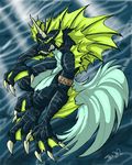  blue claws dragon fins gills horns jax_the_bat male marine monster ocean scalie solo tail toothy underwater webbed_feet 