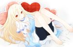  1boy afuro_terumi bed blonde_hair frown inazuma_eleven inazuma_eleven_(series) long_hair lying male_focus on_back pillow red_eyes shorts solo trap 