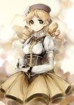  blonde_hair drill_hair hat magical_girl mahou_shoujo_madoka_magica musclecar smile solo tea tomoe_mami twintails yellow_eyes 