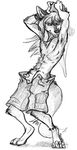  anklet anthro armband arms_above_head canine clothing greyscale hi_res kaputotter male mammal monochrome penis rave sangie sheath shorts sketch solo toboe topless wardrobe_malfunction wolf 