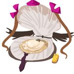  bow brown_hair cellphone hair_bow hat himekaidou_hatate necktie no_humans phone pun scallop sera_(hitsuji_to_kitsune) shell solo tokin_hat touhou twintails wings 