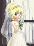  blonde_hair blue_eyes bouquet dress flower jewelry kate_(sketchbook_full_colors) necklace sketchbook_full_colors solo tanada-bon tiara veil wedding_dress 