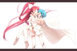  ^_^ alternate_color blue_hair blush bob_cut boots bow brooch cape carrying closed_eyes crop_top elbow_gloves fang flat_chest frills gathers gloves hair_bow hair_ornament hairclip high_heels jewelry knee_boots letterboxed light_particles long_hair magical_girl mahou_shoujo_madoka_magica miki_sayaka multiple_girls piyodera_mucha pleated_skirt ponytail princess_carry red_hair sakura_kyouko shoes short_hair simple_background skirt smile tears thighhighs turtleneck very_long_hair white_legwear yuri zettai_ryouiki 