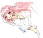  bad_id bad_pixiv_id child dress dutch_angle fang highres long_hair looking_at_viewer masamuuu original pink_eyes pink_hair sketch solo sundress wind 