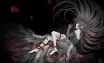  alice_(pandora_hearts) barefoot black dress flowers long_hair pandora_hearts petals polychromatic ribbons 