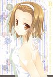  absurdres arms_behind_back back bare_shoulders brown_eyes brown_hair dress from_behind hairband highres k-on! looking_back open_mouth scan short_hair solo tainaka_ritsu white_dress wnb_mark 