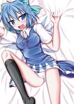  blue_eyes blue_hair blush cirno fang kirino_souya panties socks solo touhou underwear wings 