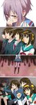  2girls 4koma comic crossover gaijin_4koma kita_high_school_uniform koizumi_itsuki kyon mahou_shoujo_madoka_magica multiple_boys multiple_girls nagato_yuki parody ribbon school_uniform short_hair spoilers suzumiya_haruhi suzumiya_haruhi_no_yuuutsu 