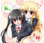  bad_id bad_pixiv_id black_hair blonde_hair blue_eyes brown_eyes hug k-on! kotobuki_tsumugi long_hair multiple_girls nakano_azusa paopao school_uniform twintails 