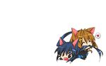  2girls animal_ears black_hair blush brown_eyes brown_hair catgirl chibi fang hirasawa_yui k-on! long_hair maetaku nakano_azusa pantyhose short_hair twintails white 