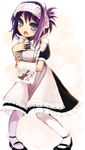  apron bad_id bad_pixiv_id blush copyright_request dress goose_h guitar headband instrument maid mary_janes musical_note open_mouth pantyhose purple_eyes purple_hair shoes solo towel white_legwear 