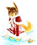  akatsuki_yuuki ambiguous belt brown_hair canine condom condom_in_mouth eyebrows fox girly hair kneeling male mammal plain_background santa solo white_background 