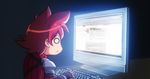  bad_id bad_pixiv_id computer elsword keyboard_(computer) monitor red_hair solo 