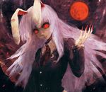  album_cover animal_ears bunny_ears cover cross eyes fingernails full_moon long_hair moon necktie neiko night night_sky purple_hair red_eyes red_moon reisen_udongein_inaba sky solo touhou upper_body 