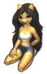  clothed clothing erma erma_felna feline female green_eyes hair kneeling long_hair looking_at_viewer mammal skimpy solo steve_gallacci 