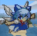  blue_eyes blue_hair cirno dress ice minecraft noob4u pixel_art solo structure touhou touhou_ningyougeki wings 