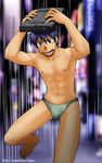  blue_eye blue_eyes blue_hair club_z male male_focus muscle outdoors solo underwear 