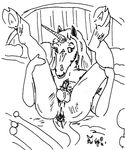  anus balls bed curled_up digitigrade equine hooves horns legs_up male on_back penis solo uni-boy unicorn 