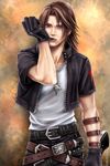  belt blue_eyes brown_background brown_hair final_fantasy final_fantasy_viii gloves guernica jewelry kingdom_hearts loose_belt male_focus md5_mismatch multiple_belts necklace scar solo squall_leonhart 