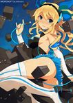  aizawa_hikaru ass bare_shoulders blonde_hair blue_eyes boots cable detached_sleeves hairband high_heels highres leg_up legs long_hair microsoft nail_polish open_mouth panties penguin_caee shoes silverlight solo thigh_boots thighhighs thong underwear usb white_legwear 
