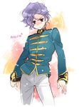  angelo_sauper bad_id bad_pixiv_id blush gundam gundam_unicorn male_focus purple_eyes silver_hair solo toggles toujou_sakana 