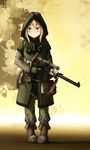  blonde_hair boots fingerless_gloves gas_mask gloves gun highres kama_iruka military military_uniform pigeon-toed rifle scope sniper_rifle solo stalker_(game) suppressor uniform vss_vintorez weapon 