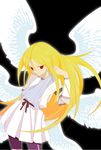  afuro_terumi bike_shorts black_background blonde_hair inazuma_eleven inazuma_eleven_(series) long_hair male_focus multiple_wings nantonakutouroku red_eyes sash seraph solo tunic wings zeus_(inazuma_eleven) 