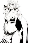  amazon asymmetrical_clothes breasts cape cleavage greyscale koma_kiri_aoko large_breasts legs marguerite midriff monochrome navel one_piece short_hair single_thighhigh snake solo thighhighs 