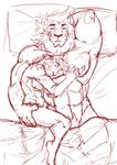  beard bed bulge cuddle cuddling duo facial_hair feline gay lion male mammal muscles nude psycohound size_difference sleeping 