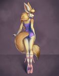  back ballerina bianca butt canine dancing dancing_shoes en_pointe female fennec fox hair invisible_barre leotard looking_over_shoulder pink_nails pinkuh purple_eyes raised_tail solo tail teen thigh_gap young 