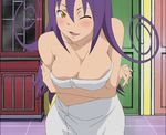  blair breasts cap cleavage purple_hair screencap soul_eater stitch stitched towel 