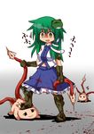  blood blood_on_face bloody_clothes boots dead_space empty_eyes frog gloves green_hair hair_ornament honehone kochiya_sanae long_hair lurker_(dead_space) necromorph snake solo tentacles touhou yandere yellow_eyes yukkuri_shiteitte_ne 