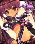  :3 aisha_(elsword) blush breasts cleavage cross elsword flat_chest hair_ribbon lingerie looking_at_viewer midriff navel purple_eyes purple_hair purple_skirt ribbon show_(rinnetenshow) skirt small_breasts smile socks strapless thighhighs tubetop twintails underwear void_princess_(elsword) wand zoom_layer 