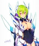  breasts cleavage eternal_form green_hair kara_(color) large_breasts phantasy_star phantasy_star_portable_2 phantasy_star_portable_2_infinity red_eyes short_hair solo 