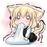  animal_ears blonde_hair cat_ears cat_tail chibi eating fang food holding holding_food hoshizuki_(seigetsu) kemonomimi_mode mochi purumia rumia short_hair solo tail touhou trembling wagashi 